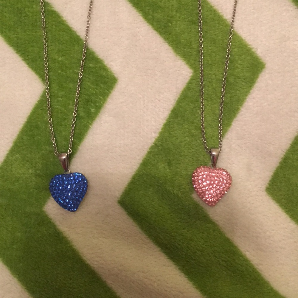 Two cute colorful crystal heart necklaces